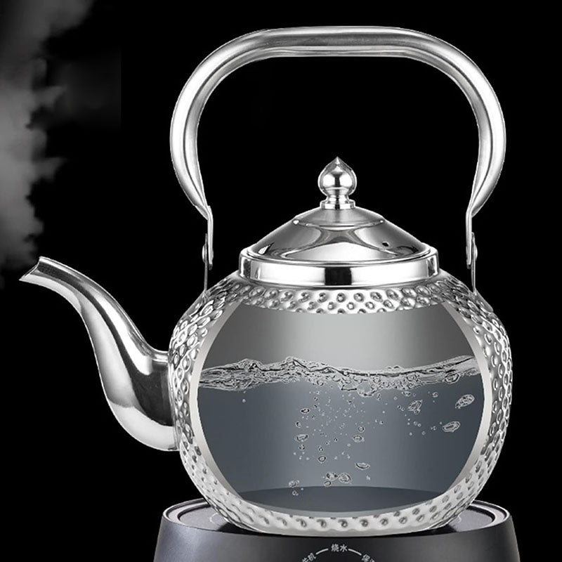 1.5 L Stainless Steel Tea Kettle with Hammer Texture Design Household Teapot Kettle Suitable for Induction Cooker and Stovetop Silver - Medaid