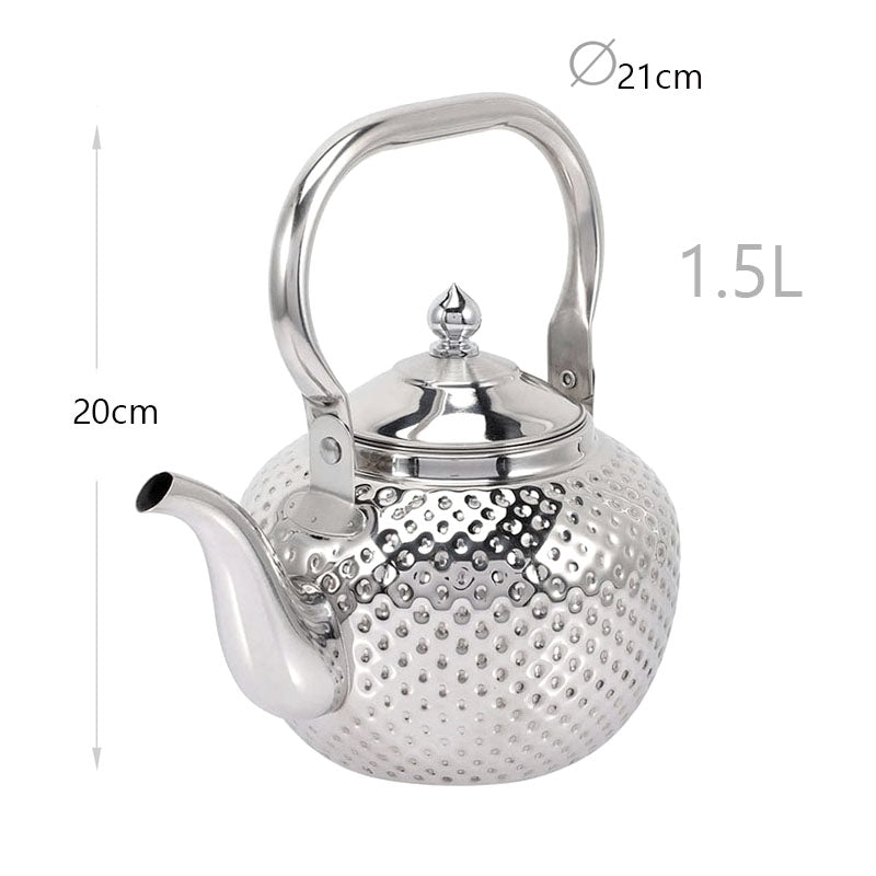 1.5 L Stainless Steel Tea Kettle with Hammer Texture Design Household Teapot Kettle Suitable for Induction Cooker and Stovetop Silver - Medaid