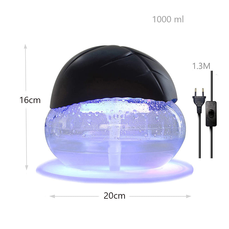 1000 ML Water Air Purifiers Humidifier Water Air Revitalizer Air Cleaner Air Freshener with 6 LED Color Changing Mood Light Black - Medaid