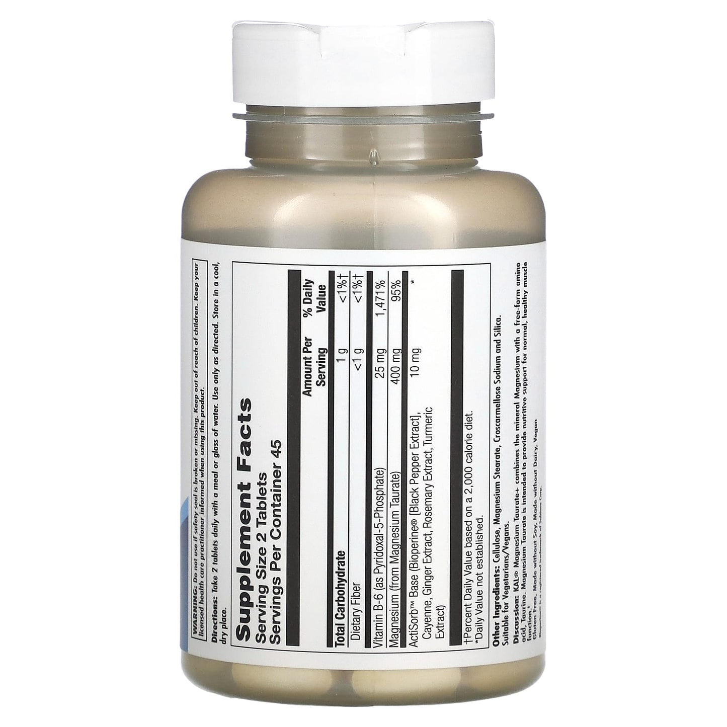 KAL, Magnesium Taurate +, 400 mg, 90 Tablets (200 mg per Tablet) - Medaid