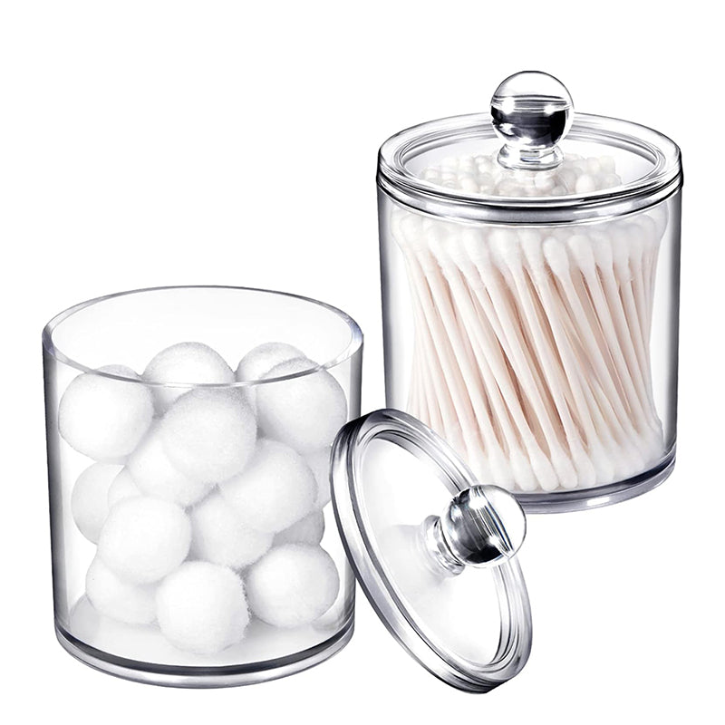 11 CM Clear Acrylic Cotton Bud Storage Box with Lid Makeup Remover Cotton Pads Organizer for Bedroom and Bathroom - Medaid
