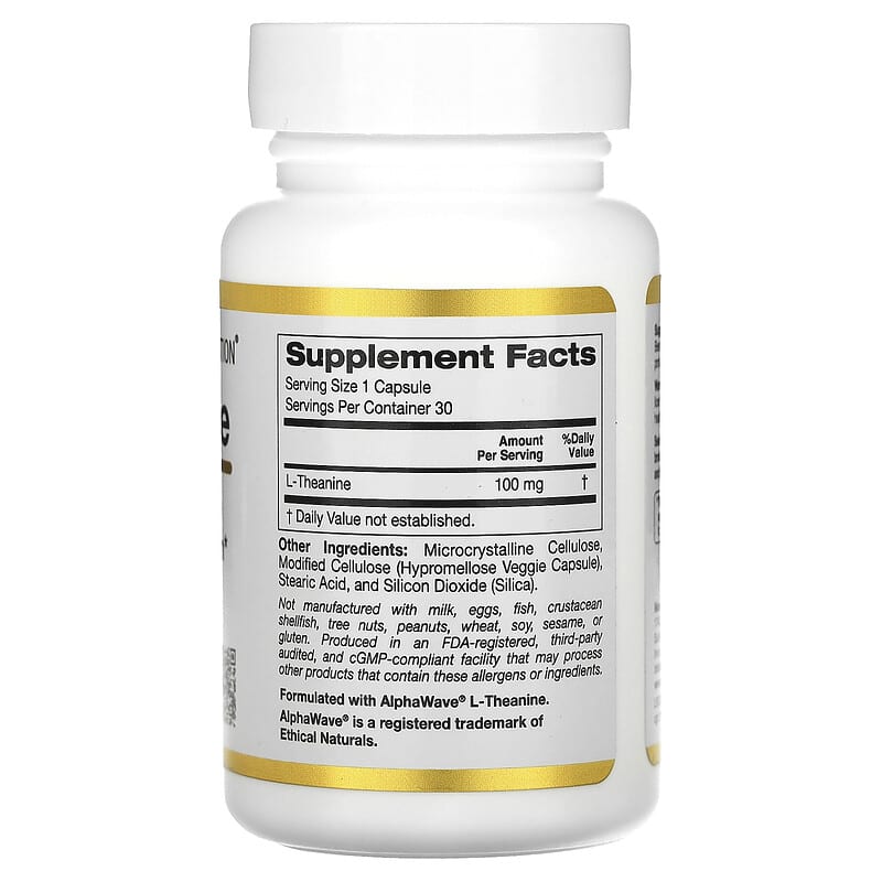 California Gold Nutrition, L-Theanine, 100 mg, 30 Veggie Capsules - Medaid