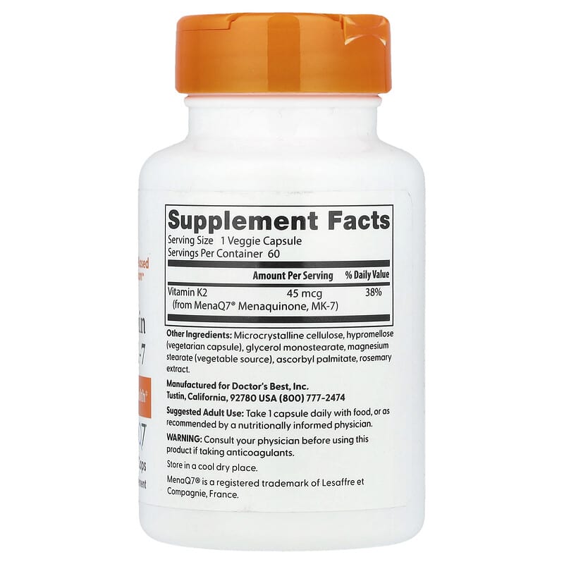 Doctor's Best, Natural Vitamin K2 MK-7 , 45 mcg, 60 Veggie Caps - Medaid