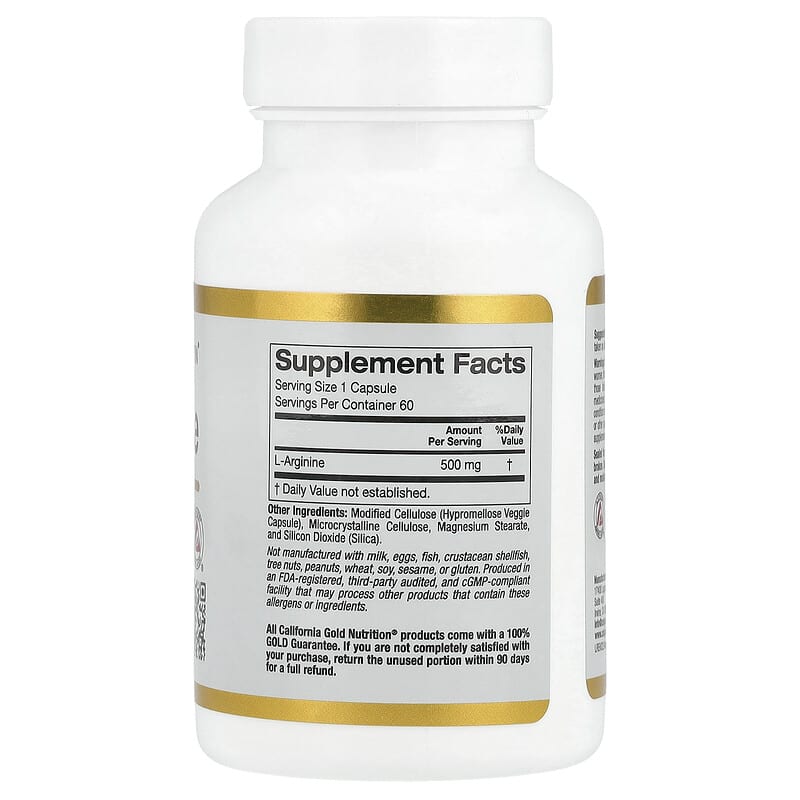 California Gold Nutrition, L-Arginine, 500 mg , 60 Veggie Capsules - Medaid