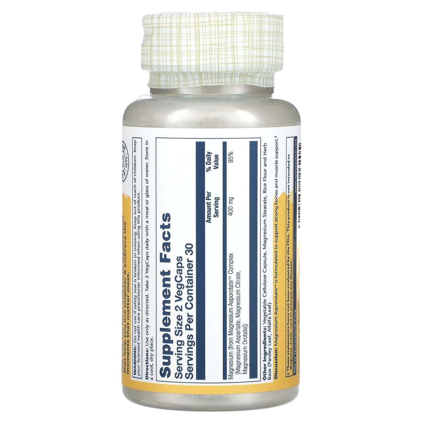 Solaray, Magnesium Asporotate, 400 mg, 60 VegCaps (200 mg per Capsule) - Medaid