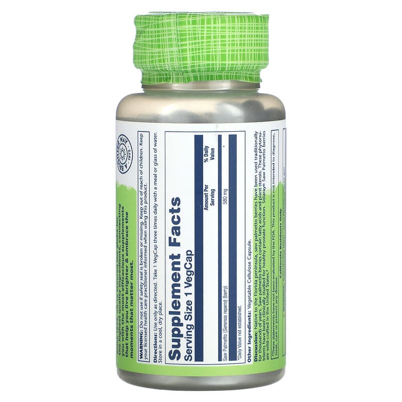 Solaray, True Herbs, Saw Palmetto, 580 mg, 100 Vegcaps - Medaid