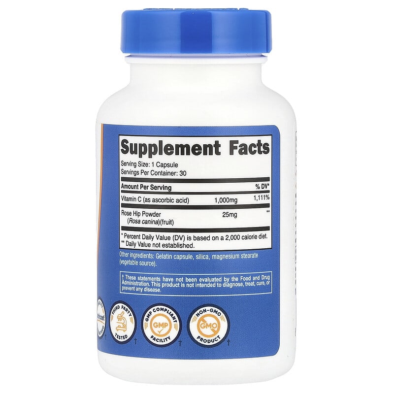 Nutricost, Vitamin C With Rose Hips, 30 Capsules - Medaid