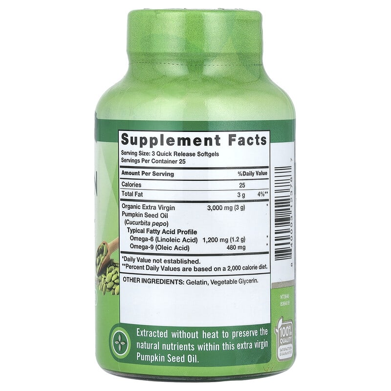 Nature's Truth, Pumpkin Seed Oil, Cold Pressed, 3,000 mg, 75 Quick Release Softgels, (1,000 mg per Softgel) - Medaid
