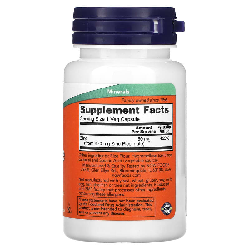 NOW Foods, Zinc Picolinate, 50 mg, 60 Veg Capsules - Medaid