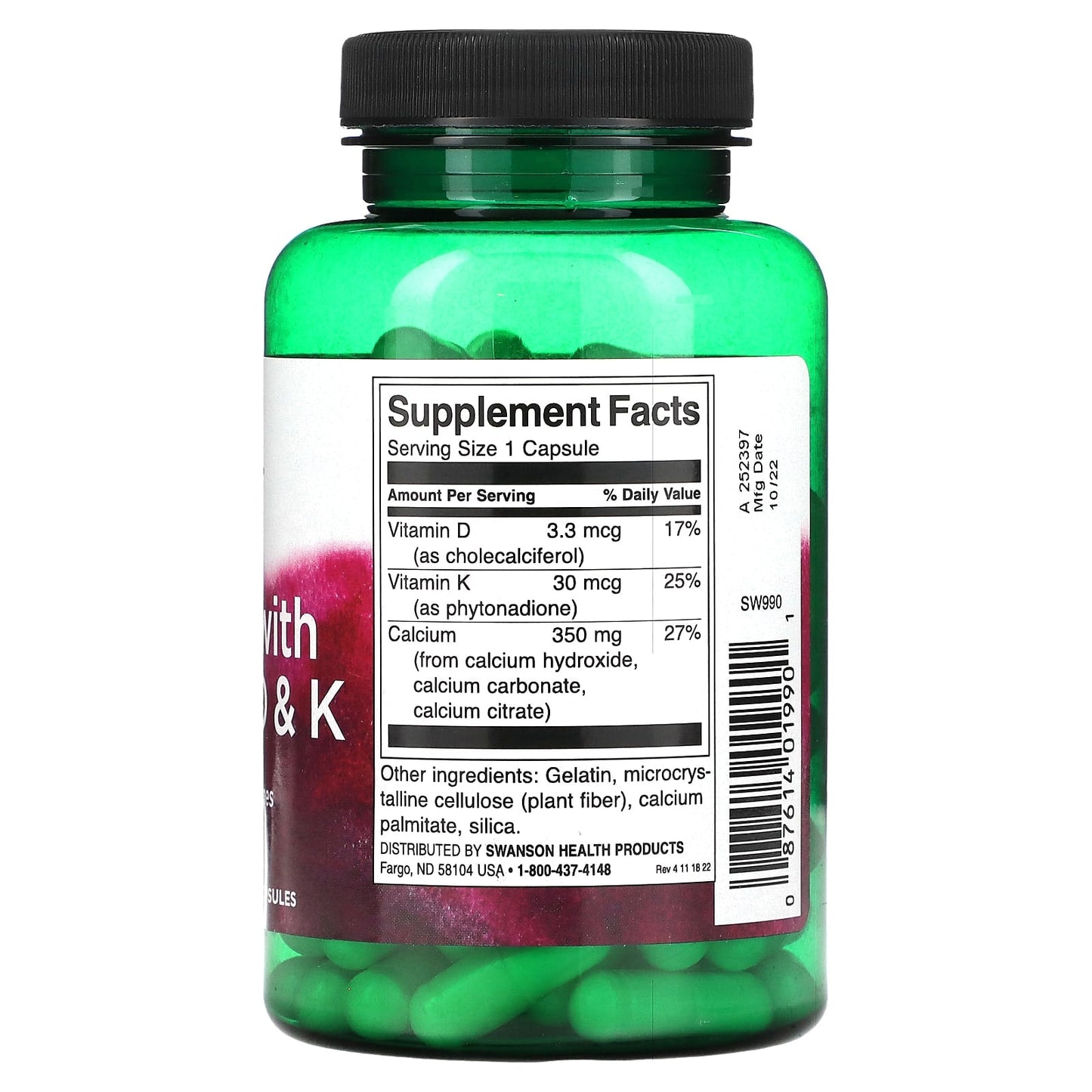 Swanson, Calcium with Vitamins D & K, 100 Capsules - Medaid