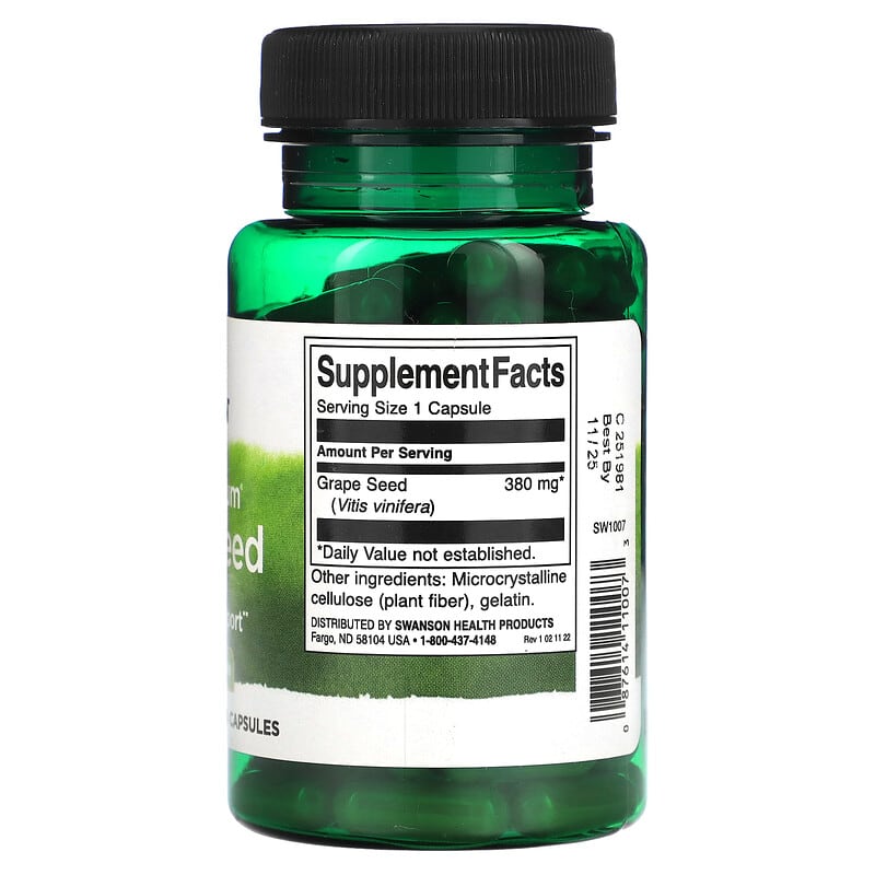 Swanson, Full Spectrum Grape Seed, 380 mg, 100 Capsules - Medaid