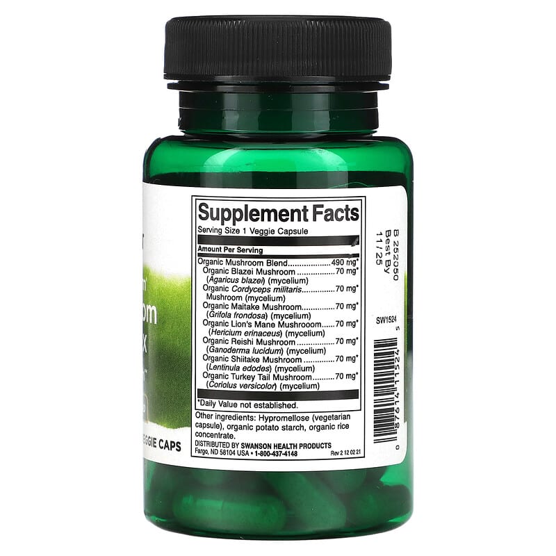 Swanson, Full Spectrum 7 Mushroom Complex, 60 Veggie Caps - Medaid