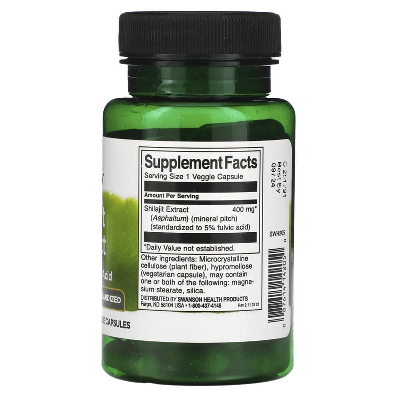 Swanson, Shilajit Extract, Standardized, 400 mg, 60 Veggie Capsules - Medaid