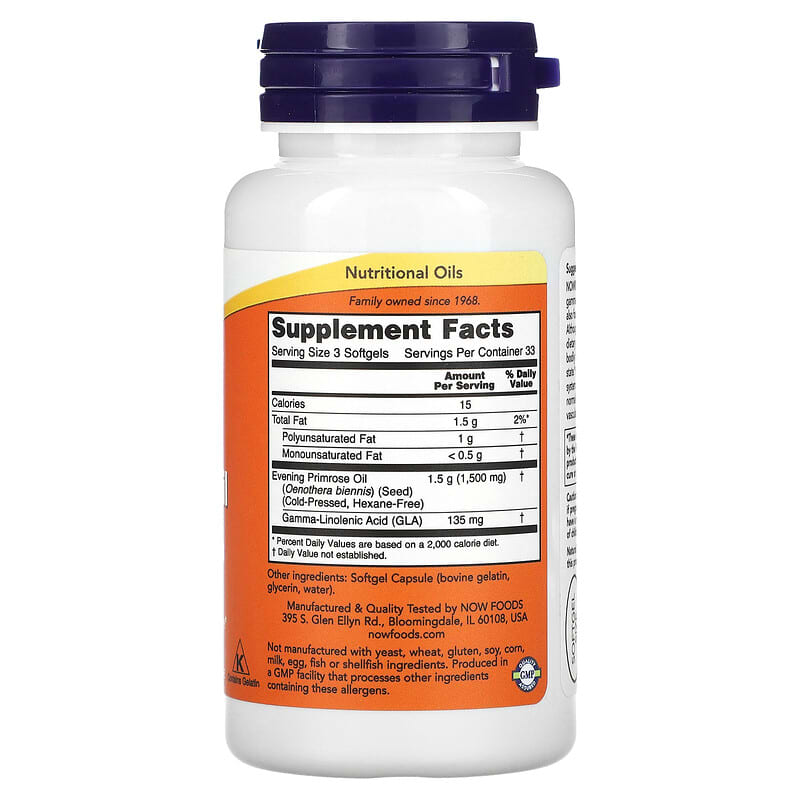 NOW Foods, Evening Primrose Oil, 500 mg, 100 Softgels - Medaid
