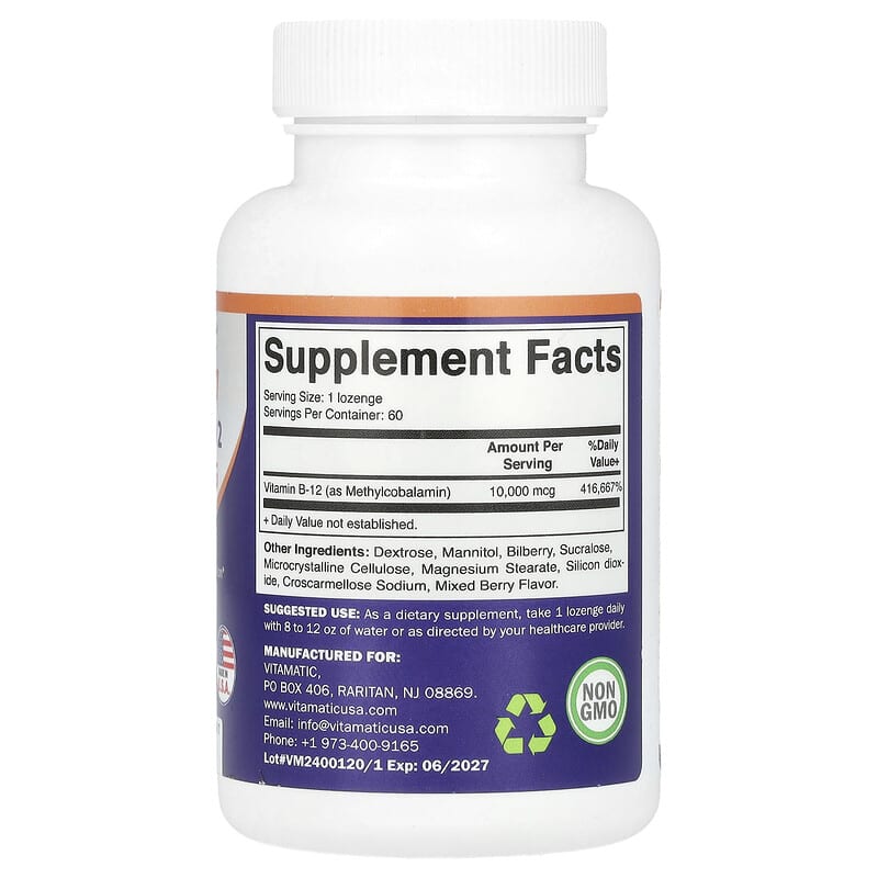 Vitamatic, Methyl B-12, Extra Strength, 10,000 MCG, 60 Lozenges - Medaid