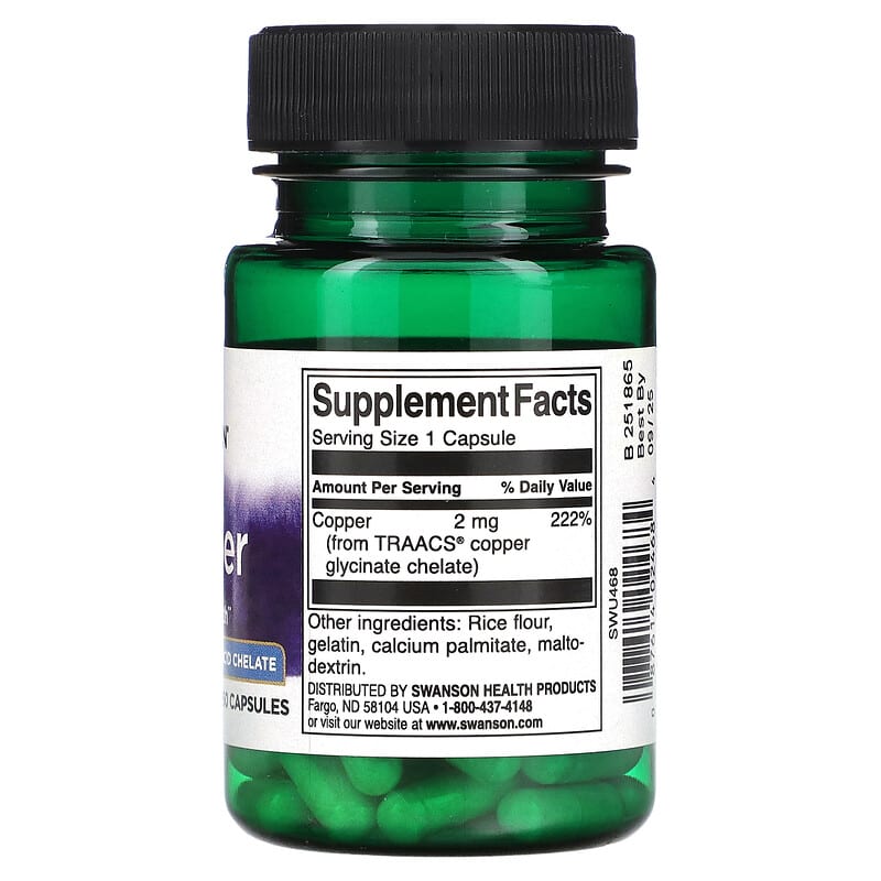 Swanson, Albion Copper, 2 mg, 60 Capsules - Medaid