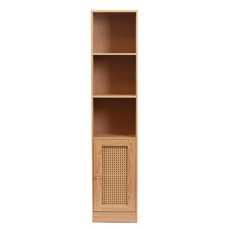 5 Tier Waterproof Wooden and Rattan Storage Cabinet Organizer Slim Design Freestanding Floor Cabinet for Bathroom Bedroom Living Room Kitchen - Medaid