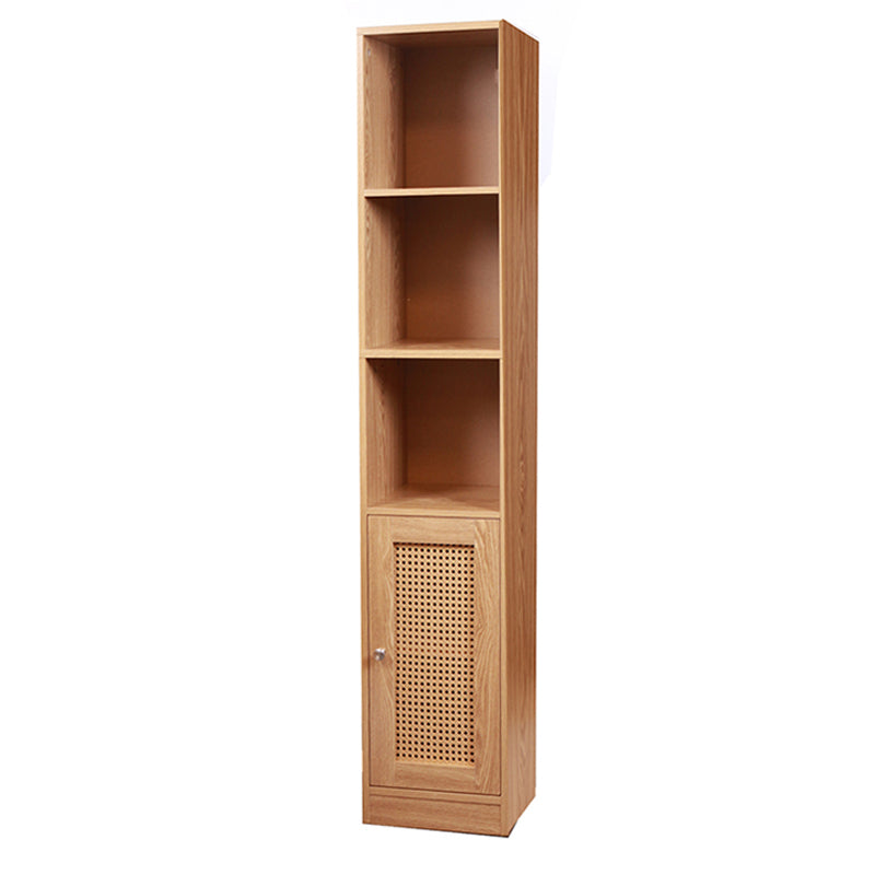 5 Tier Waterproof Wooden and Rattan Storage Cabinet Organizer Slim Design Freestanding Floor Cabinet for Bathroom Bedroom Living Room Kitchen - Medaid