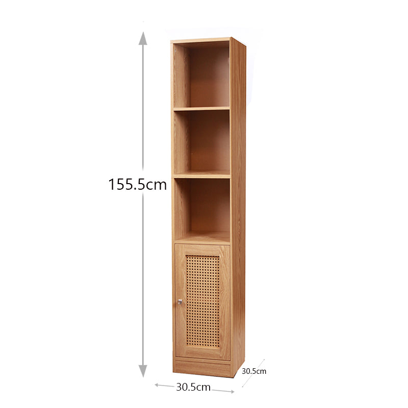 5 Tier Waterproof Wooden and Rattan Storage Cabinet Organizer Slim Design Freestanding Floor Cabinet for Bathroom Bedroom Living Room Kitchen - Medaid