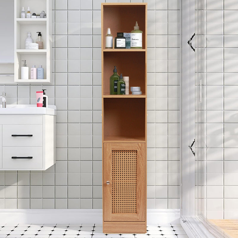 5 Tier Waterproof Wooden and Rattan Storage Cabinet Organizer Slim Design Freestanding Floor Cabinet for Bathroom Bedroom Living Room Kitchen - Medaid
