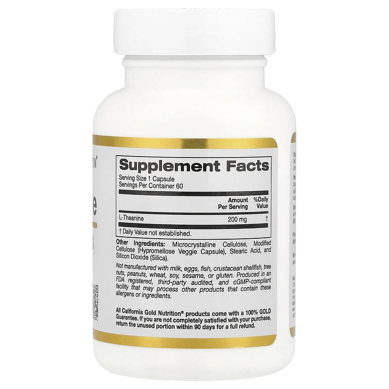 California Gold Nutrition, L-Theanine, 200 mg, 60 Veggie Capsules - Medaid