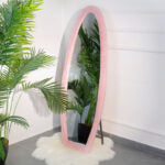 160 CM, Oval Floor Mirror, Wall Mirror Standing or Leaning Against Wall for Bedroom, Suede Wrapped Wooden Frame Mirror - Medaid