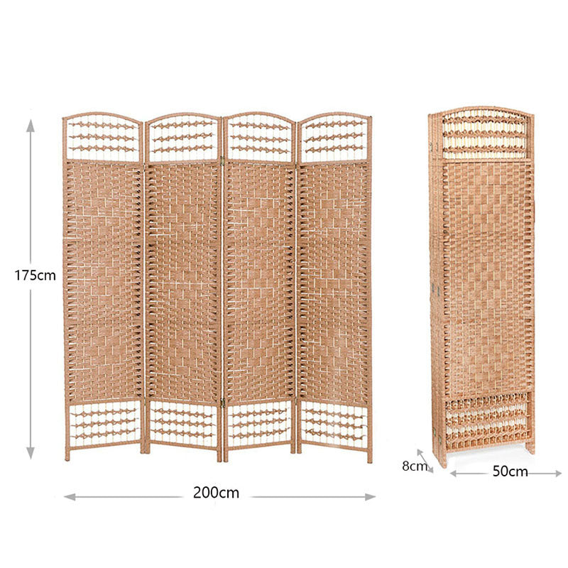 175 CM Indoor Wall Divider Bamboo Braided Room Divider Portable Partition Wood Screen Mesh Hand Woven 4 Panel Foldable Privacy Screen for Home Office - Medaid