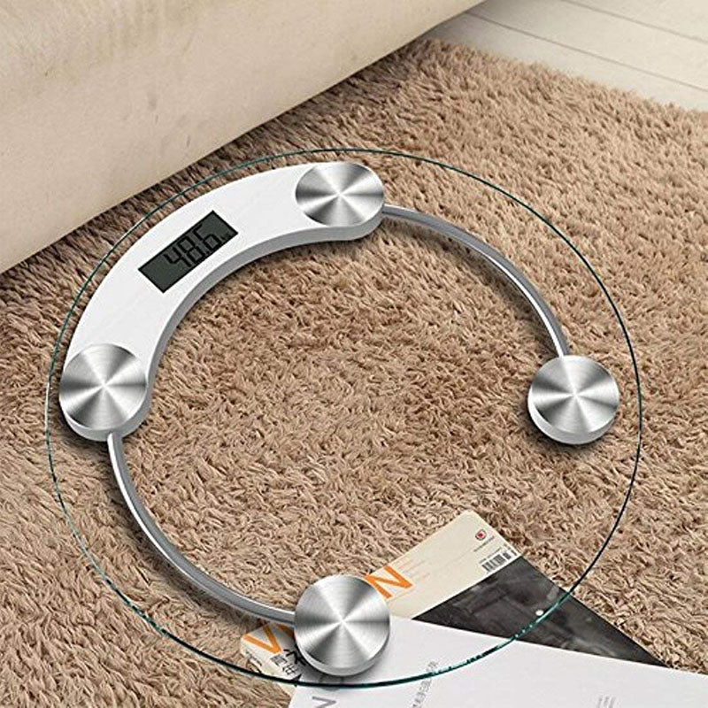 180 KG, Round Glass Battery Operated Digital Scale for Body Weight with 4 Digits LCD Backlight Display - Medaid
