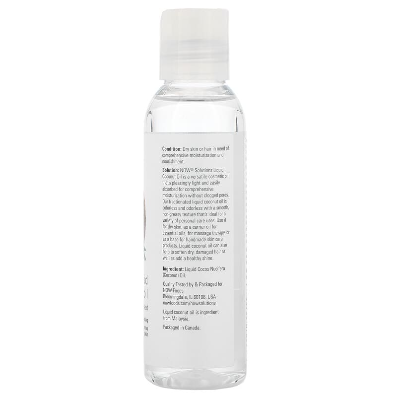 NOW Foods, Solutions, Liquid Coconut Oil, Pure Fractionated, 4 fl oz (118 ml) - Medaid