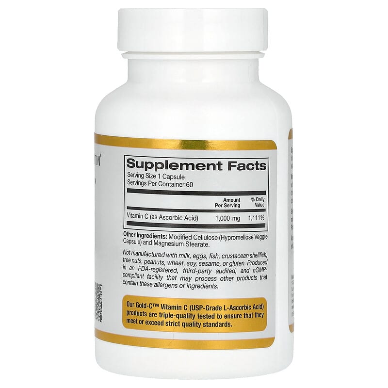 California Gold Nutrition, Gold C, USP Grade Vitamin C, 1,000 mg, 60 Veggie Capsules - Medaid