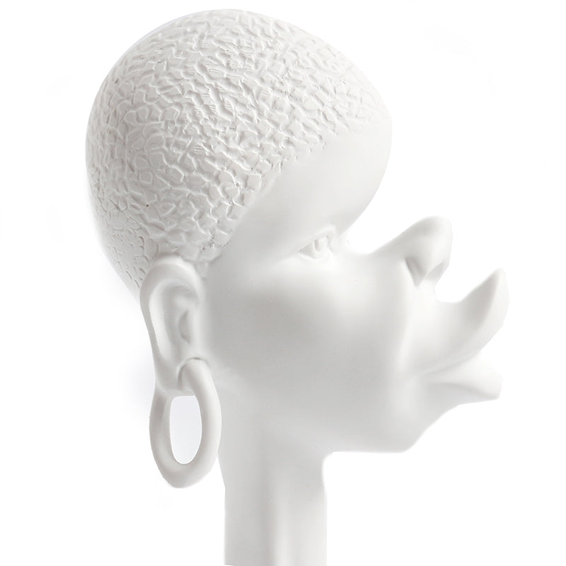 2 Pieces Resin Abstract African Couple Head Sculptures Art Statues for Home and Office White - Medaid
