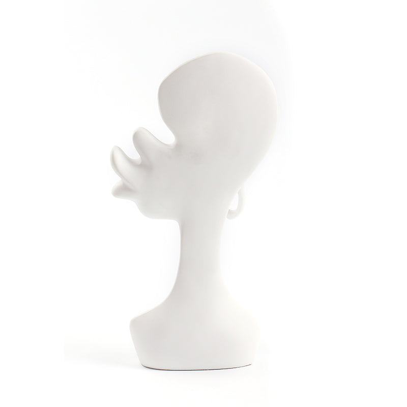 2 Pieces Resin Abstract African Couple Head Sculptures Art Statues for Home and Office White - Medaid