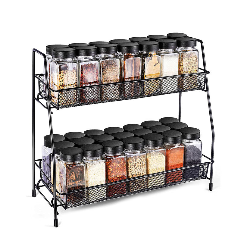 2 Tier Kitchen Counter Shelf Freestanding Bathroom Storage Shelves Multipurpose Rack Organizer for Kitchen Countertop Bathroom and Bedroom Black - Medaid