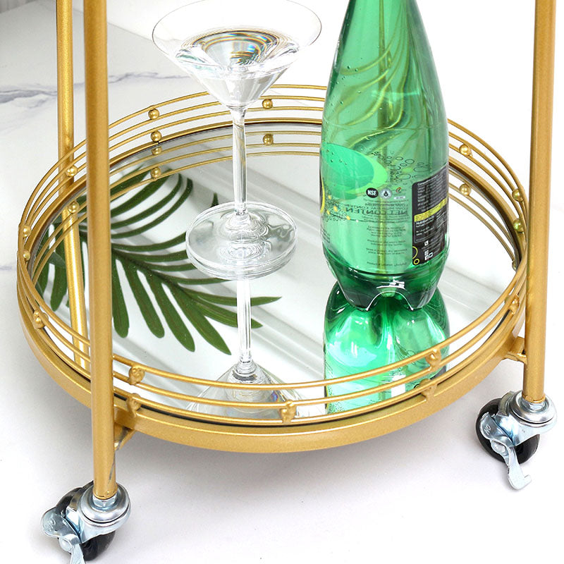 2 Tier Metal Round Mirrored Bar Cart Home Bar Serving Trolley with 4 Wheels with Brake for Kitchen Living Room Hotels - Medaid