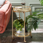 2 Tier Metal Round Mirrored Bar Cart Home Bar Serving Trolley with 4 Wheels with Brake for Kitchen Living Room Hotels - Medaid
