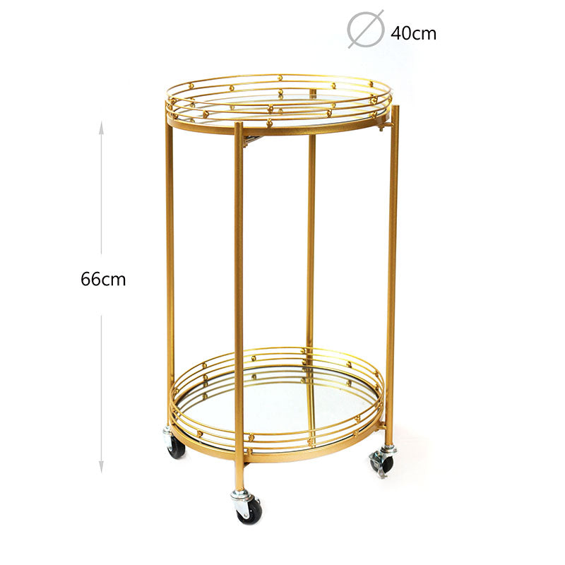 2 Tier Metal Round Mirrored Bar Cart Home Bar Serving Trolley with 4 Wheels with Brake for Kitchen Living Room Hotels - Medaid