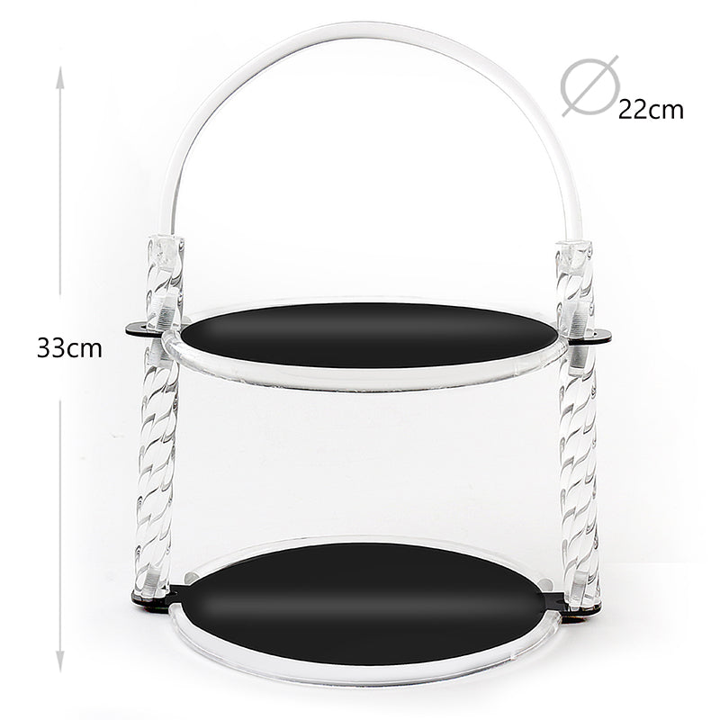 2 Tier Round Plexi Cupcake Holder with Handle and Black Bottoms Display Stand for Cake Candies Desserts Appetizers - Medaid