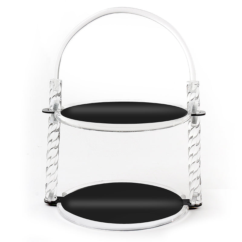 2 Tier Round Plexi Cupcake Holder with Handle and Black Bottoms Display Stand for Cake Candies Desserts Appetizers - Medaid