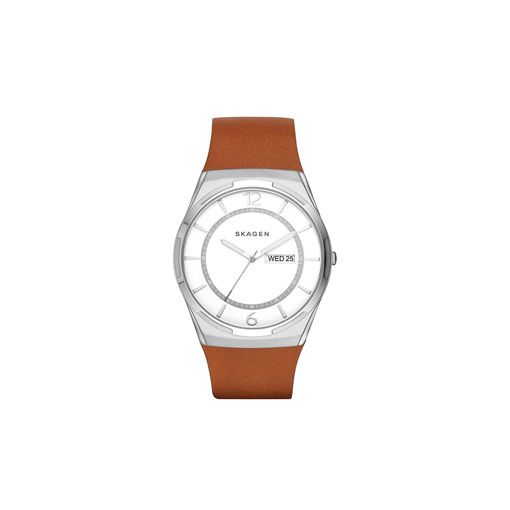 Skagen Melbye White Dial Men's Brown Leather Watch - Medaid