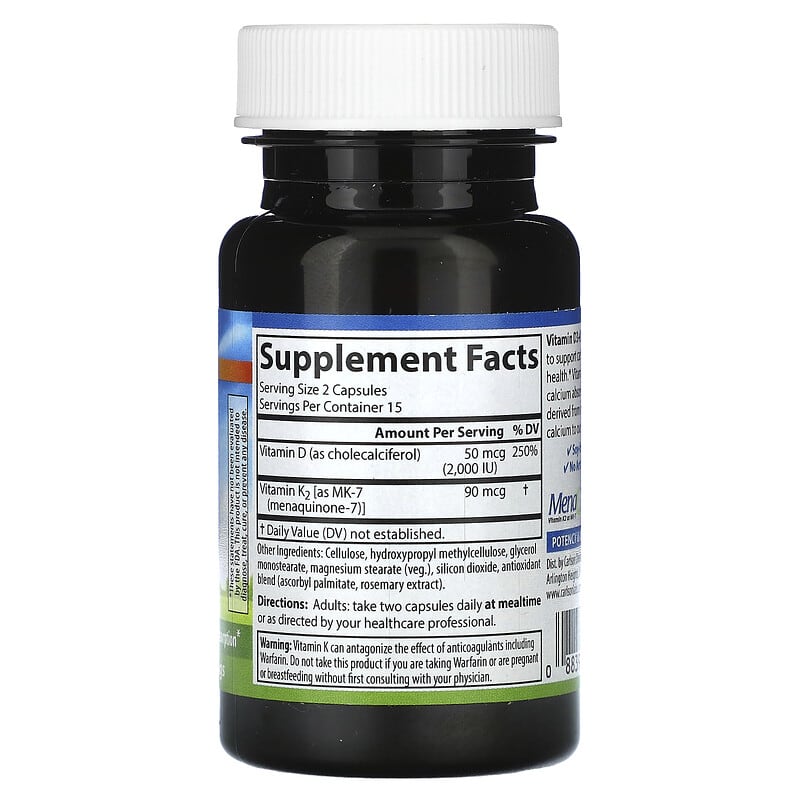 Carlson, Vitamin D3 + K2, 30 Vegetarian Capsules - Medaid