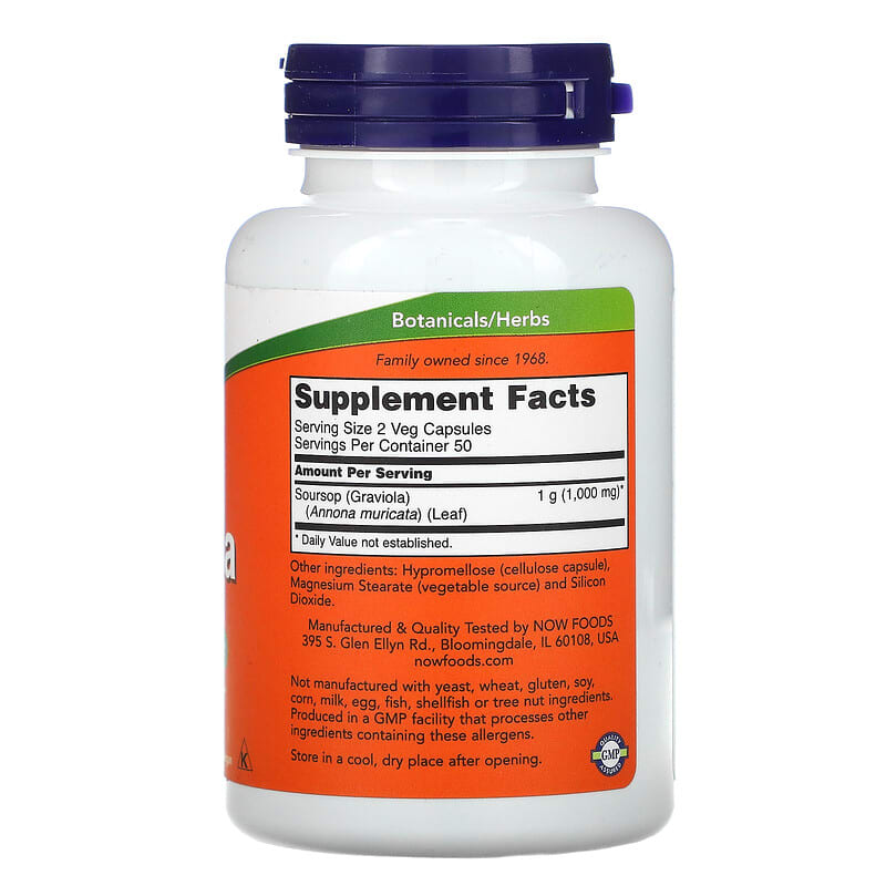 NOW Foods, Graviola, 500 mg, 100 Veg Capsules - Medaid