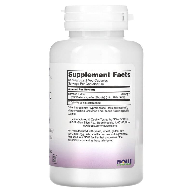 NOW Foods, Solutions, Bamboo Silica Beauty, 760 mg, 90 Veg Capsules - Medaid