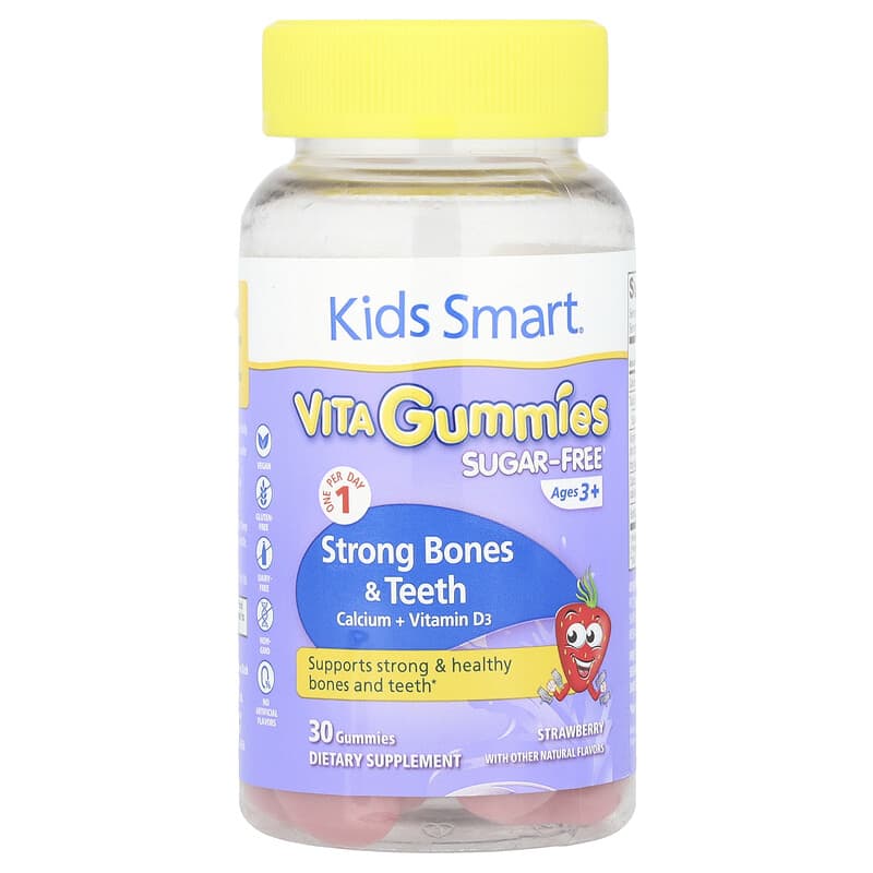 Kids Smart, Kids Smart, Calcium + Vitamin D3, Ages 3+, Strawberry, 30 Gummies - Medaid