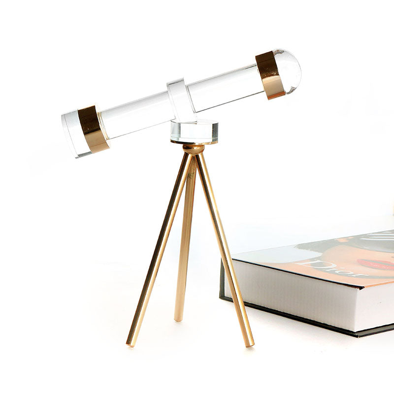 25 CM Crystal Glass Telescope Model Ornament with Metal Bracket Artwork for Living Room Bedroom Tabletop Office Home Decoration - Medaid