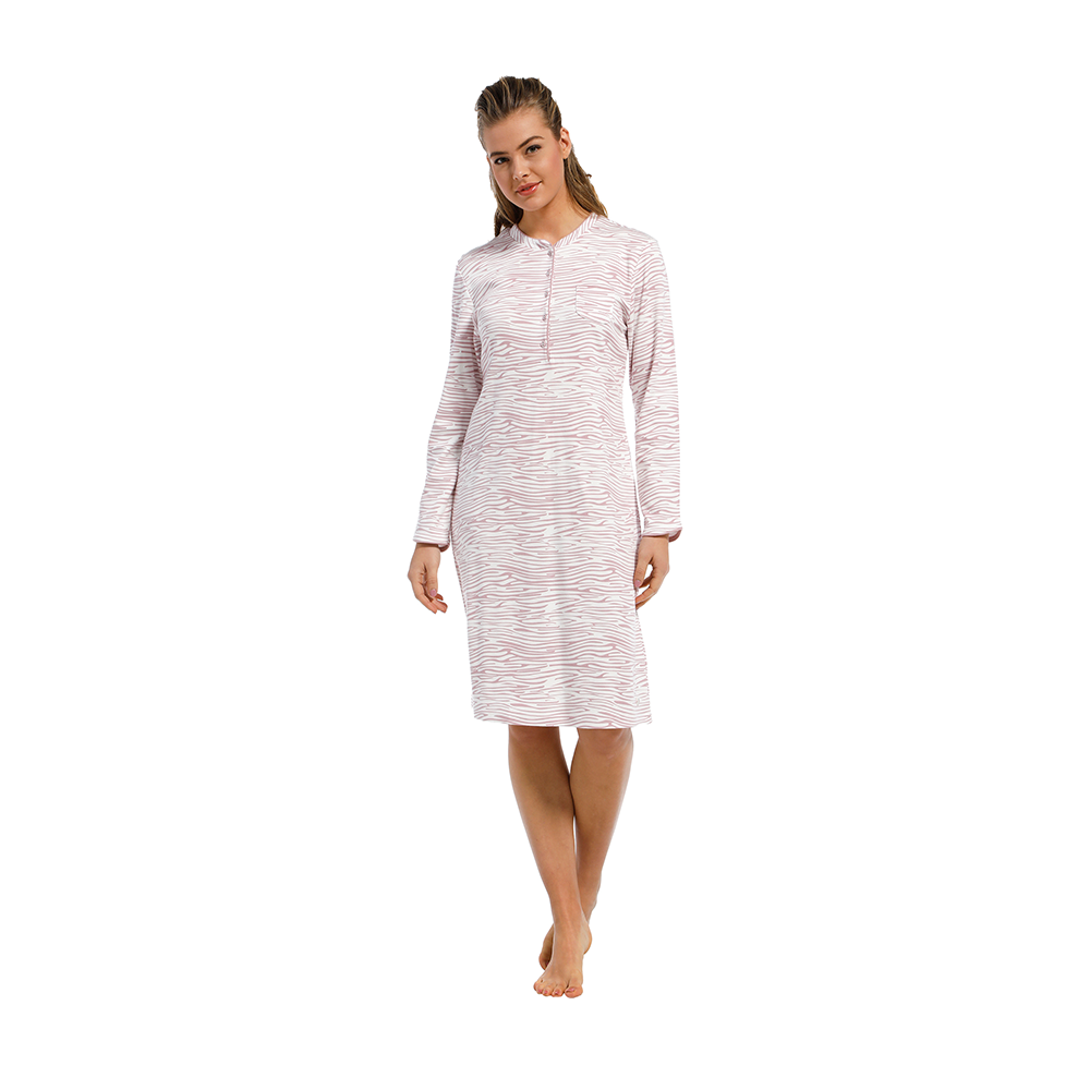 Pastunette Nightgown Interlock In Zebra Pink/White - Medaid