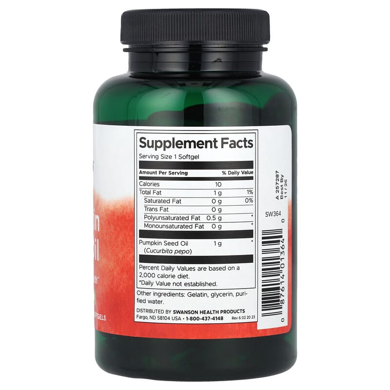 Swanson, Pumpkin Seed Oil, 1,000 mg, 100 Softgels - Medaid