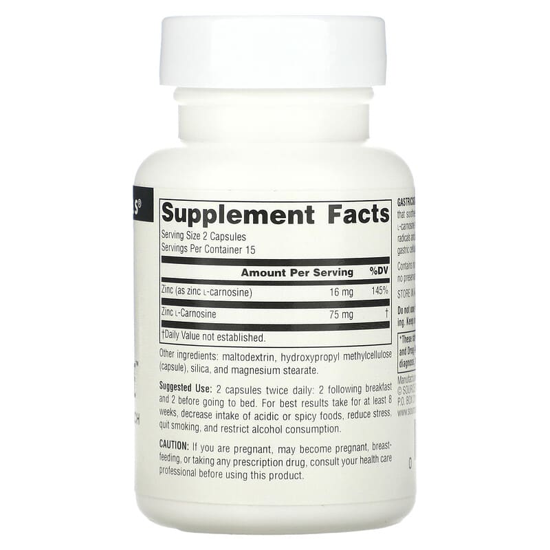 Source Naturals, GastricSoothe, zinc carnosine, 37.5 mg, 30 Capsules - Medaid