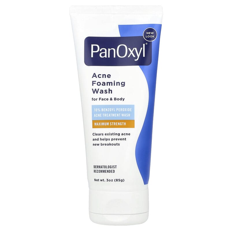 PanOxyl, Acne Foaming Wash For Face & Body, 10% Benzoyl Peroxide, Maximum Strength, 3 oz (85 g) - Medaid