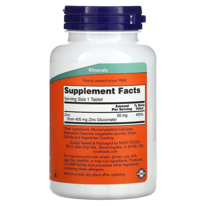 NOW Foods, Zinc, 50 mg, 250 Tablets - Medaid