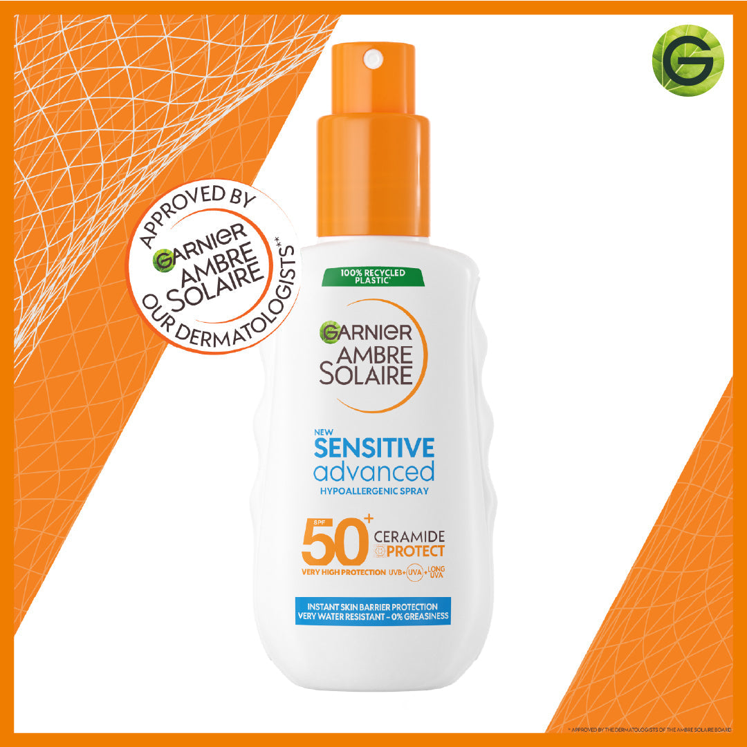 Garnier Ambre Solaire Sensitive Advanced SPF 50+ Ceramide Protect Sunscreen Spray For Adults 150ml - Medaid